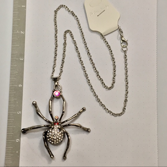 spider pendant crystal rhinestone necklace 26β NWT - Picture 2 of 8